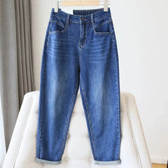 High Waist Harem Denim Pants Fashion Casual Elasticity Comfort Jeans