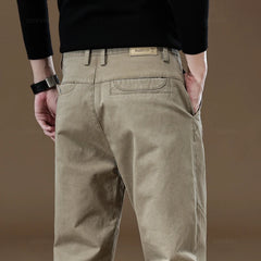 Men's Cargo Work Pants Cotton Thick Solid Color Wear Casual Trousers