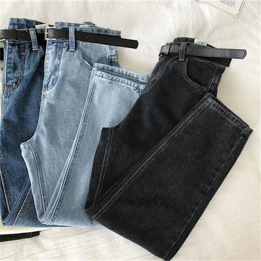 High Waist Loose Ankle-length Harem Jeans Simple Straight Pants