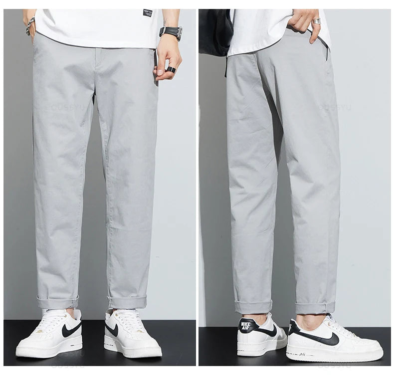 Ankle-Length Casual Pants Thin Business Straight Solid Color Trousers Plus Size