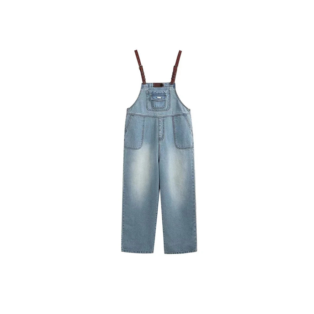 Casual Blue Denim Pants Overalls Streetwear Straight Loose Jeans