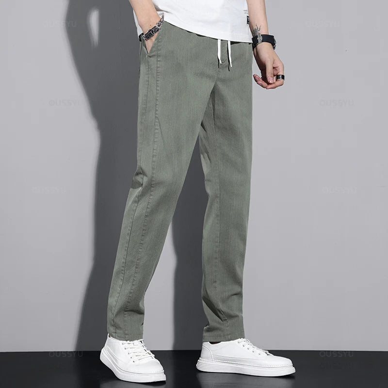 Casual Cargo Pants Men Drawstring Elastic Waist Jogging Work Trousers