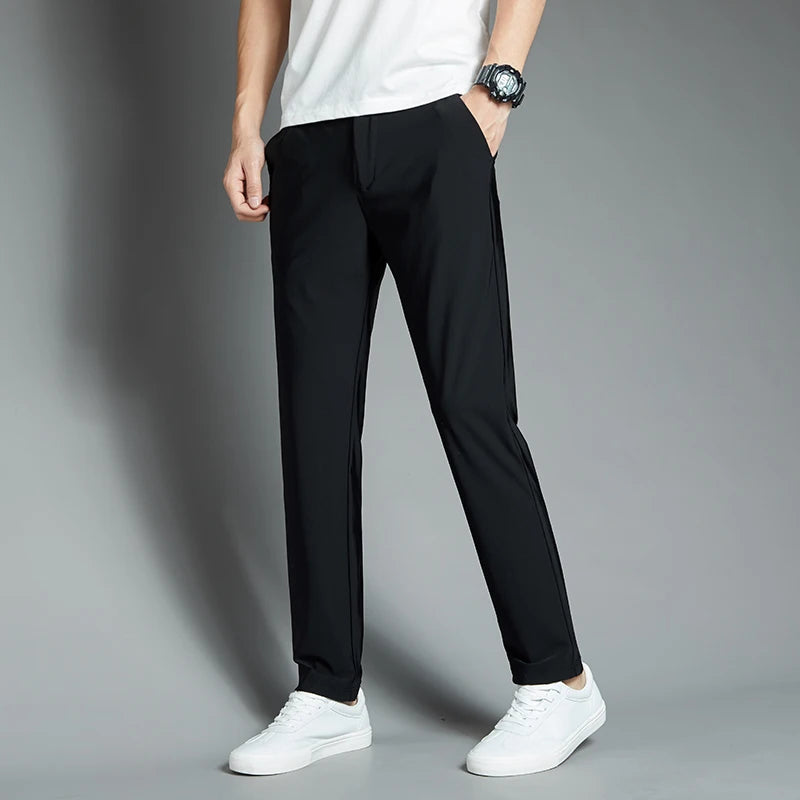 Brand Clothing Summer Stretch Casual Pants Men Thin Business Straight