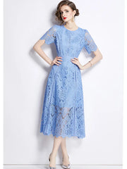 Vintage Lace Hollow Out Prom Short Sleeve Long Dress Clothing