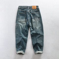 Retro Washed Jeans Clothing Casual Loose Straight Men Trousers