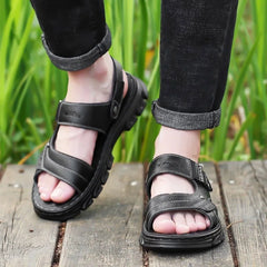 Summer Shoes Men Sandals Genuine Leather Flat Non-slip Footwear