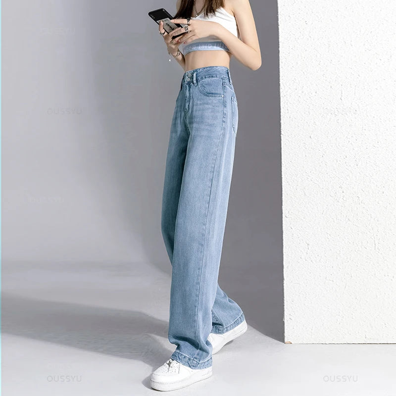 Summer Wide-Leg Jeans High Waist Trousers Loose Straight Pants