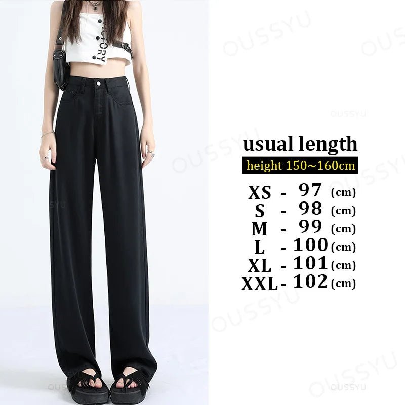 Thin Loose Straight High Waisted Pant Fashion Retro Casual Trousers