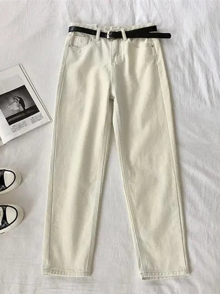 High Waist Loose Ankle-length Harem Jeans Simple Straight Pants