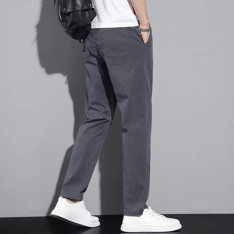 Men's Casual Pants Classic Drawstring Elastic Waist Thin Cargo Trousers