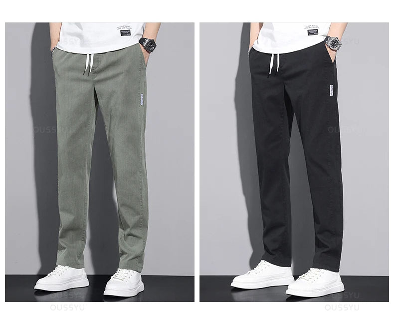 Men's Casual Pants Classic Drawstring Elastic Waist Thin Cargo Trousers