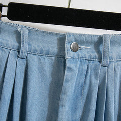 Denim High Elastic Waist Color Fashion A Line Midi Jeans Skirts