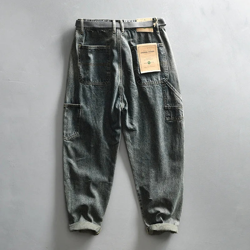 Vintage Straight Jeans for Men Clothing Cargo Casual Streetwear