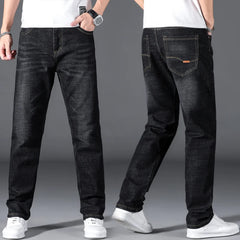 Plus Size Classic Men's Jeans Loose Straight Stretch Business Casual Trousers