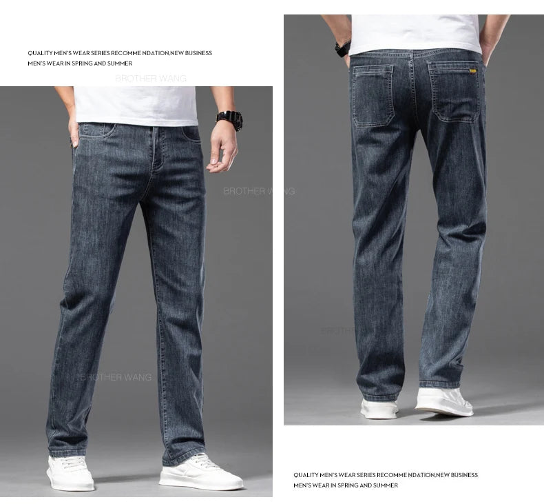 Men's Thin Jeans Elastic Waist Loose Straight Comfortable Casual Denim Pants