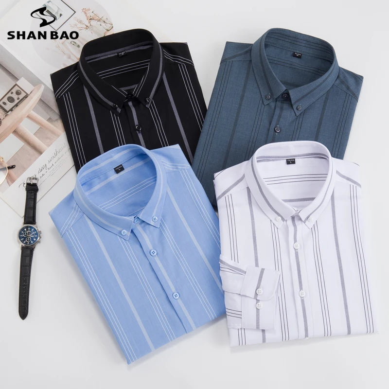 Men's Striped Long Sleeve Shirt Business Casual Loose Shirt