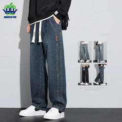 Clothing Design Cotton Jeans Baggy Elastic Waist Cargo Denim Pants Wide Leg