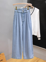 High Waist Casual Jeans Style Wide Leg Denim Pants