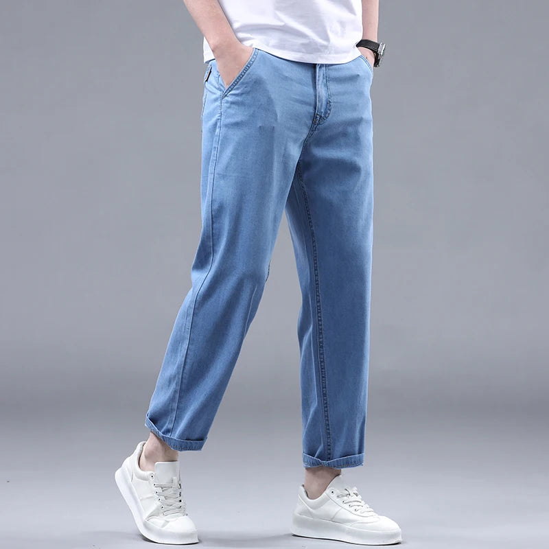 Style Men's Straight Casual Thin Jeans Denim Ankle-Length Pants