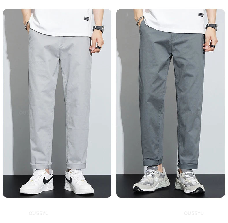 Ankle-Length Casual Pants Thin Business Straight Solid Color Trousers Plus Size