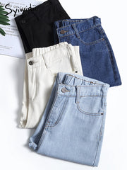 4 Color Mom Jeans Elastic Waist High Waist Denim Pants