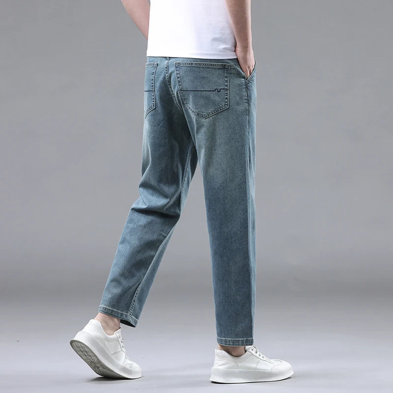 denim Ankle-Length Pants classic style Stretch fabric straight jeans