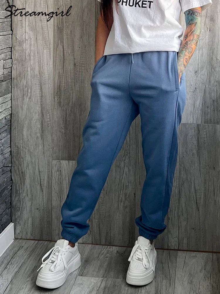 Cotton Sweatpants Women Straight Leg High Waist Streetwear