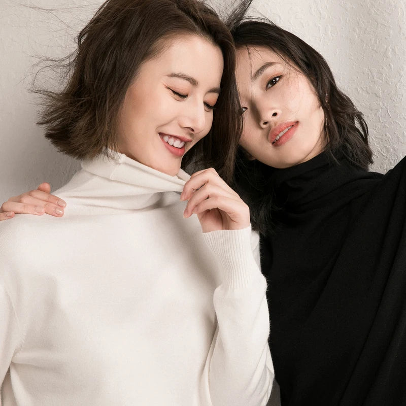 Women Sweater Turtleneck Slim Warm Pullovers Basic Knitted Tops