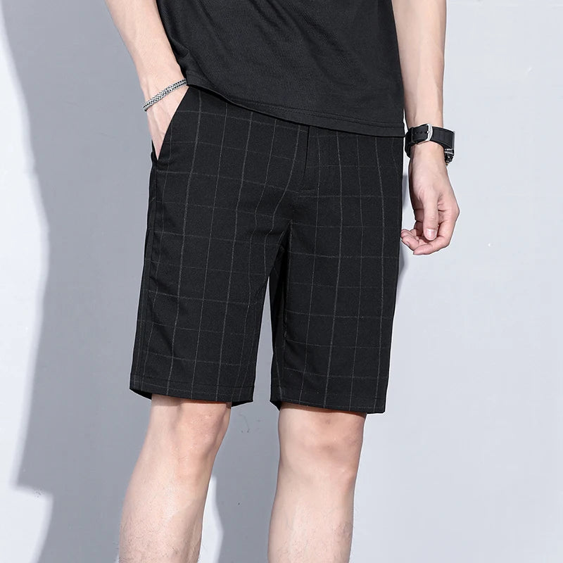 Brand Clothing Plaid Stripe Shorts Summer Thin Business Knee Length Pants