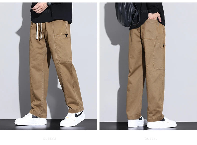 Men's Cargo Pants Cotton Work Wear Straight Thick Jogger Casual