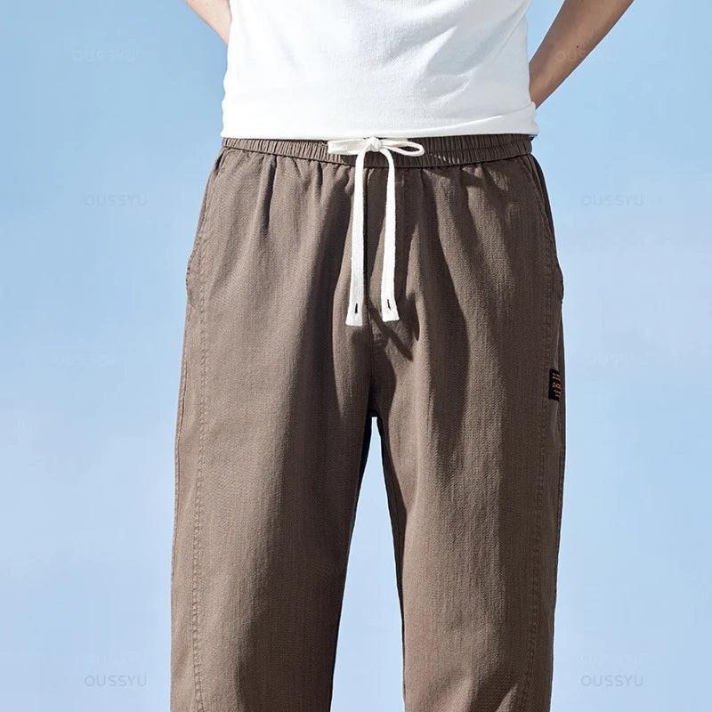 Summer Cotton Jogger Pants Men Cargo Casual Sweatpants