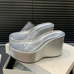 Summer Fashion PVC Transparent Slippers Solid Platform Wedges