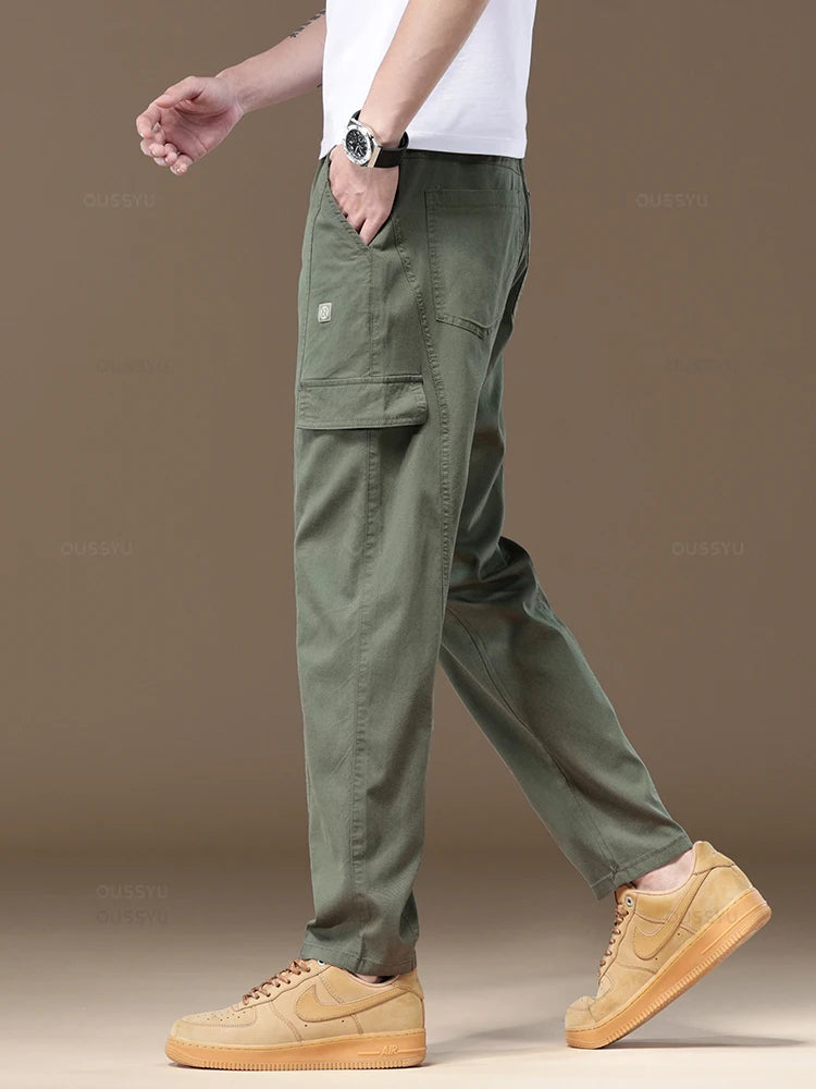 Thin Soft Cargo Casual Pants Men Cotton Solid Color Work Wear