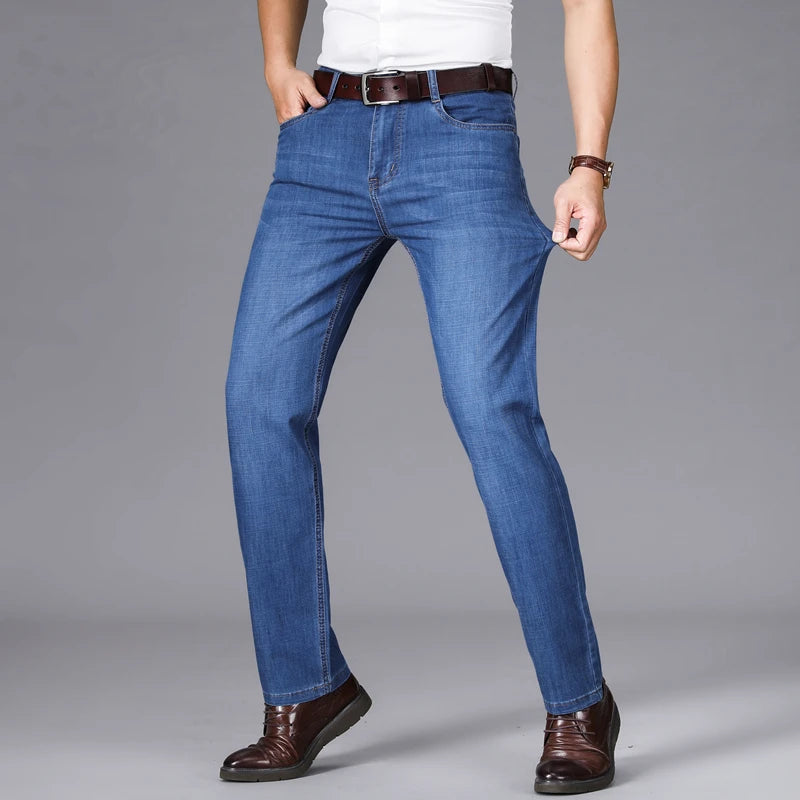 Straight Lightweight Classic Business Casual High Waist Men's Thin Jeans