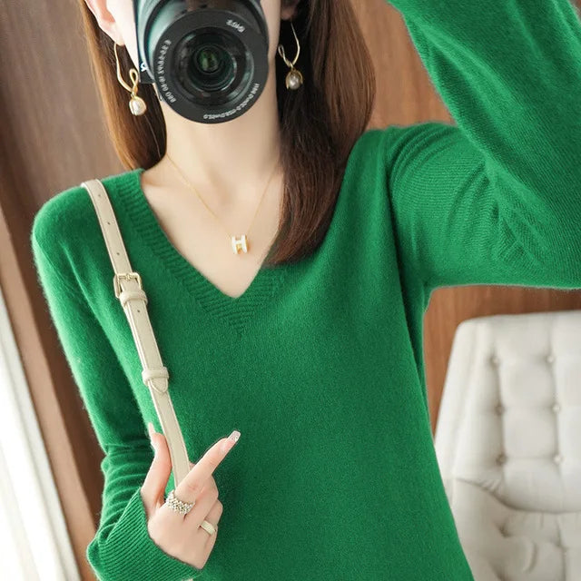 Women's Sweater Knitted Pullovers V-neck Slim Fit Jumpers Basic