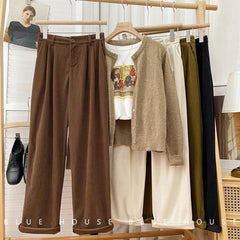 Vintage High Waist Corduroy Pants Classic Baggy Wide Leg Trousers