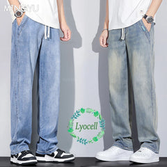 Summer Thin Lyocell Fabric Men's Retro Jeans Straight Denim Pants