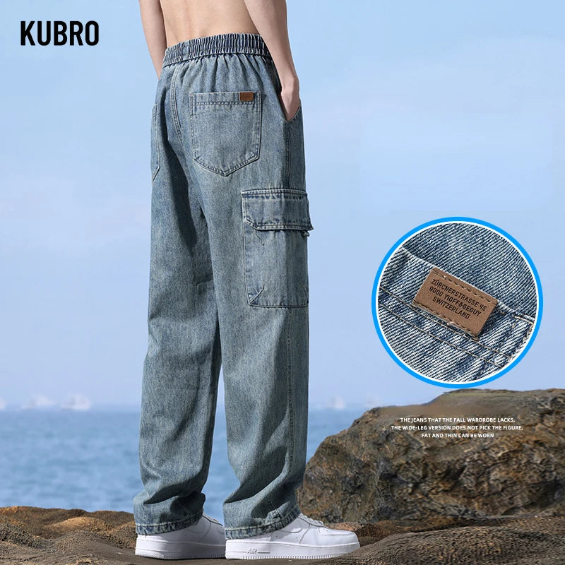 Harajuku Street Casual Cargo Pants Fashion Loose Straight Denim Trousers