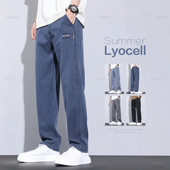 Clothing Pants Men Summer Thin Baggy Straight Elastic Waist Casual