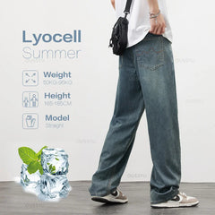 Jeans Men Summer Thin Loose Wide Leg Casual Pants