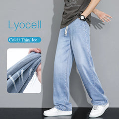 Men's Baggy Jeans Drawstring Elastic Waist Fashion Denim Wide-leg