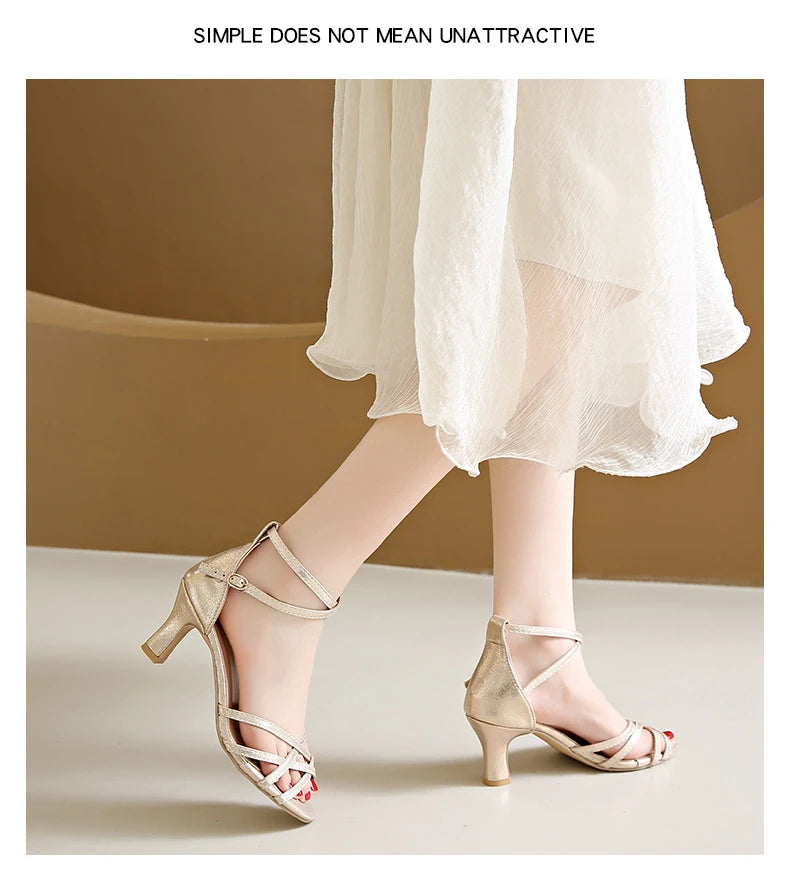 Solid Color 7cm Thin Heels Ankle Strap Sandals