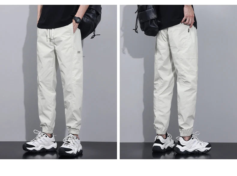 Men's Thin Ice Silk Casual Pants Elastic Waist Cargo Pants