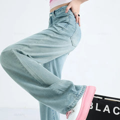 Thin Loose Straight High Waisted Pant Fashion Retro Casual Trousers