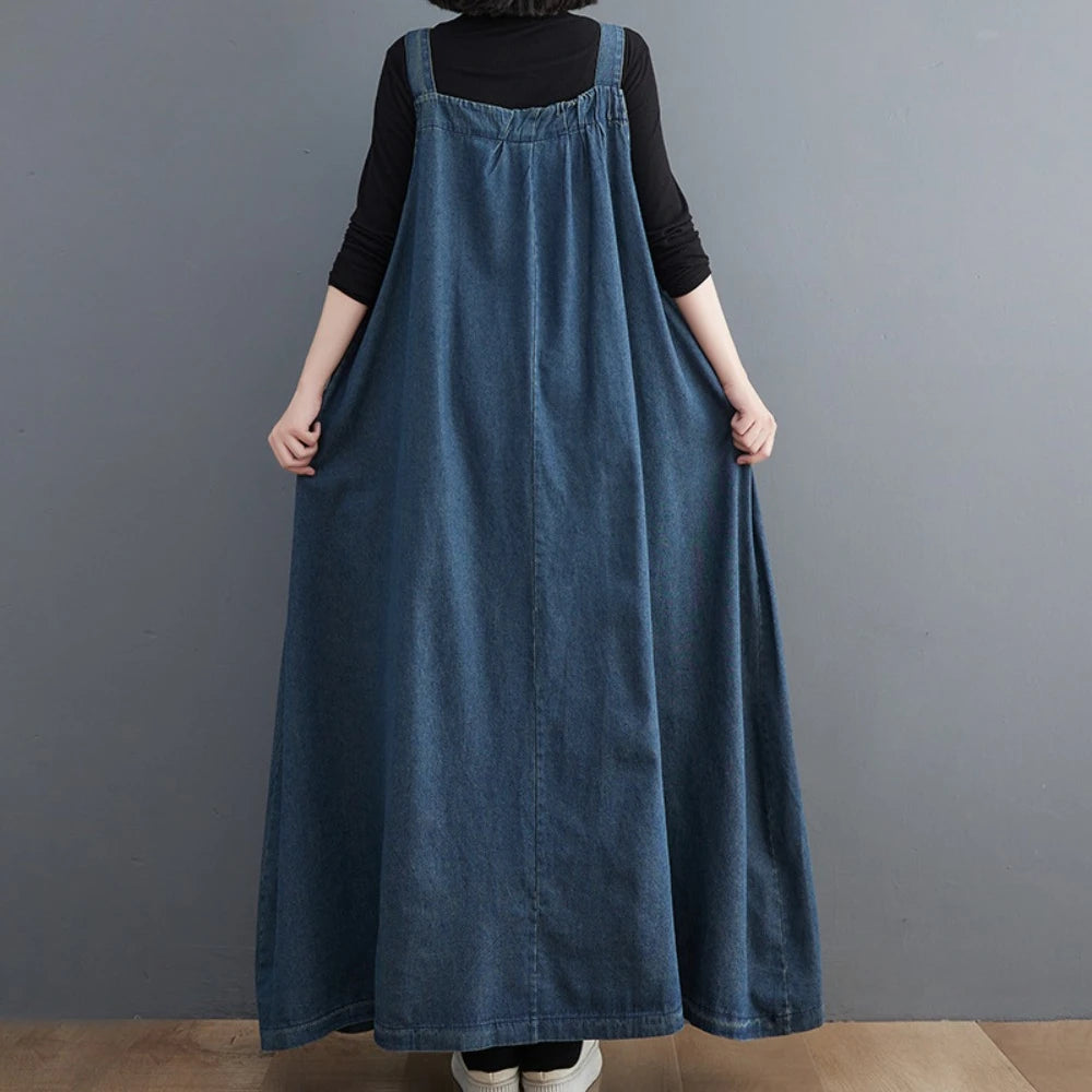 Women Fashion Long Retro Denim Suspender Skirt Dresses