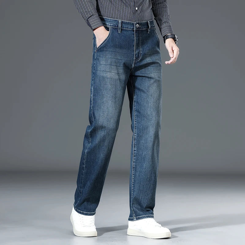 Classic Business Straight Jeans Men's Trousers Clothing