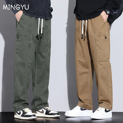 Men's Cargo Pants Cotton Work Wear Straight Thick Jogger Casual