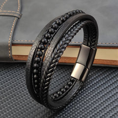 Multilayer Stainless Steel Insert Bracelet Beads Leather Bracelets