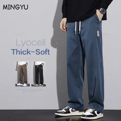 Pants Men Elastic Waist Straight Thick Work Cargo Jogger Trousers