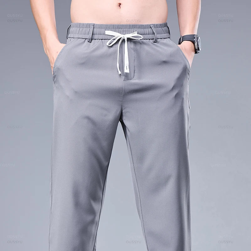 Casual Pants Ultra thin Slim Drawstring Elastic Waist Jogging Trousers